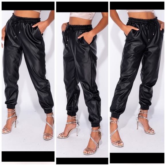 •Jogging Thru the City• Faux Leather Joggers - Picture 2 of 3